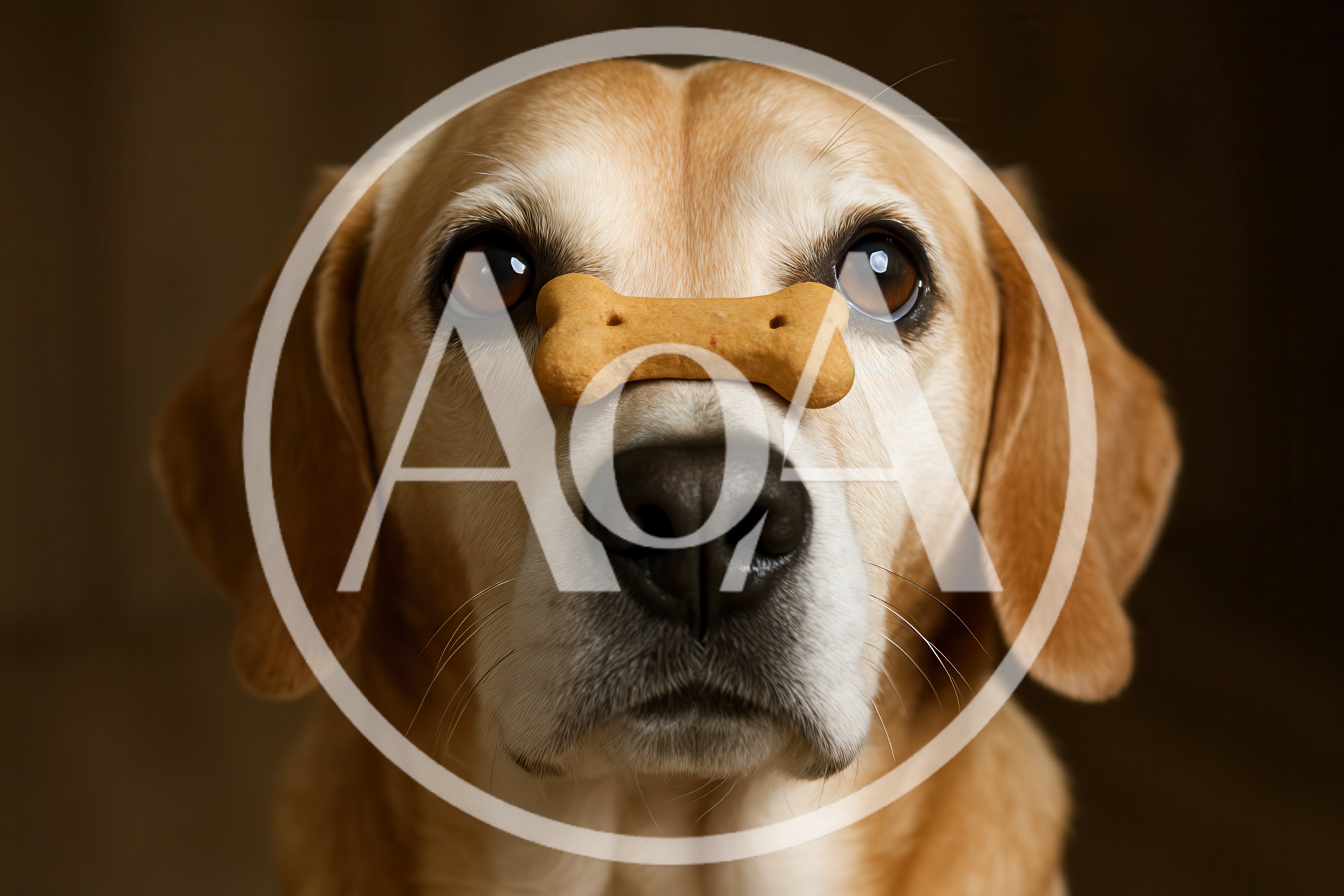 Golden Retriever Balancing A Dog Treat On Its Nose