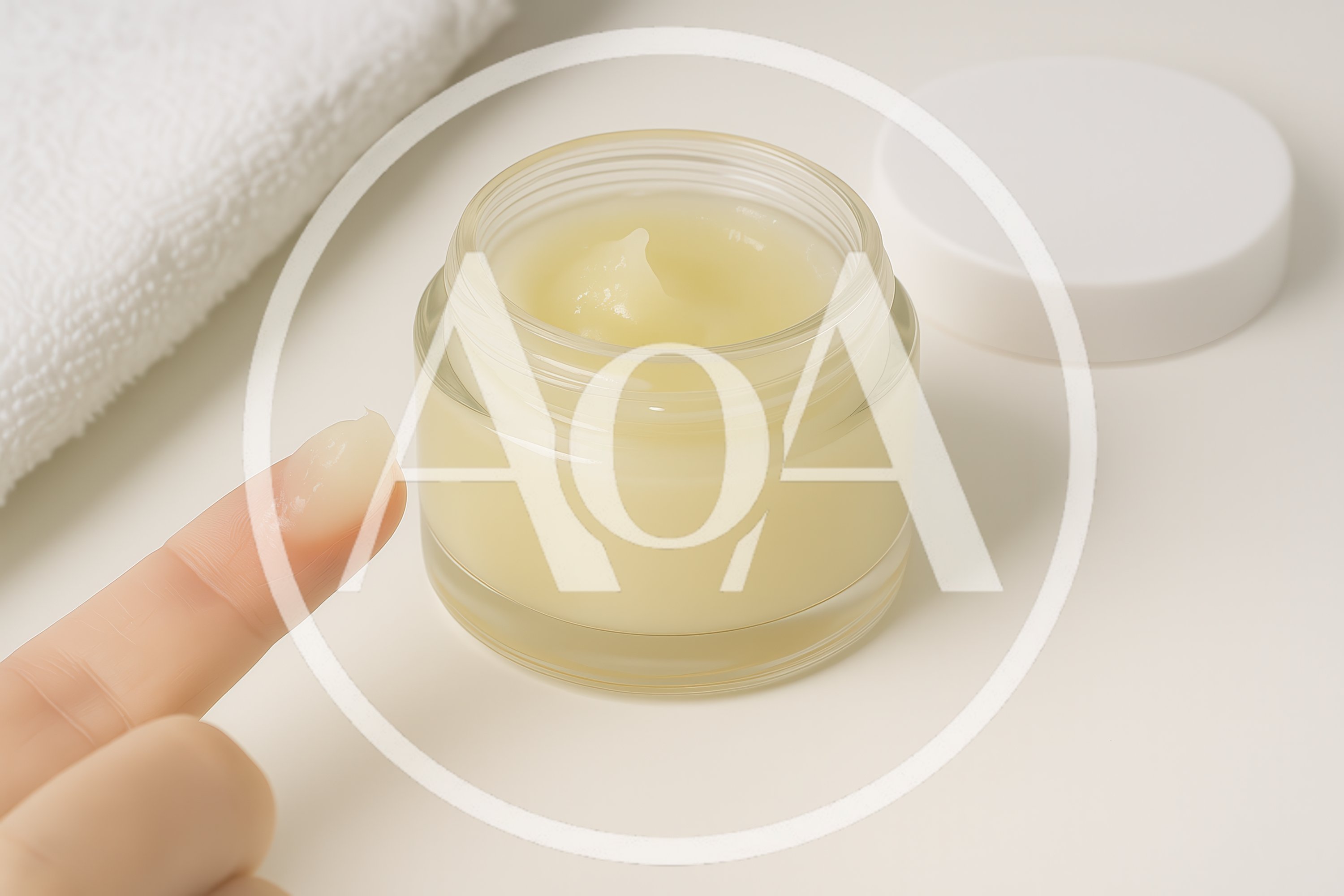 Finger Applying Skincare Cream From Glass Jar