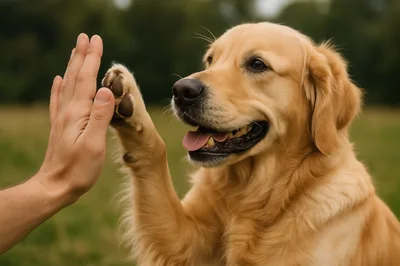 Golden Retriever Giving A High Five To A Person