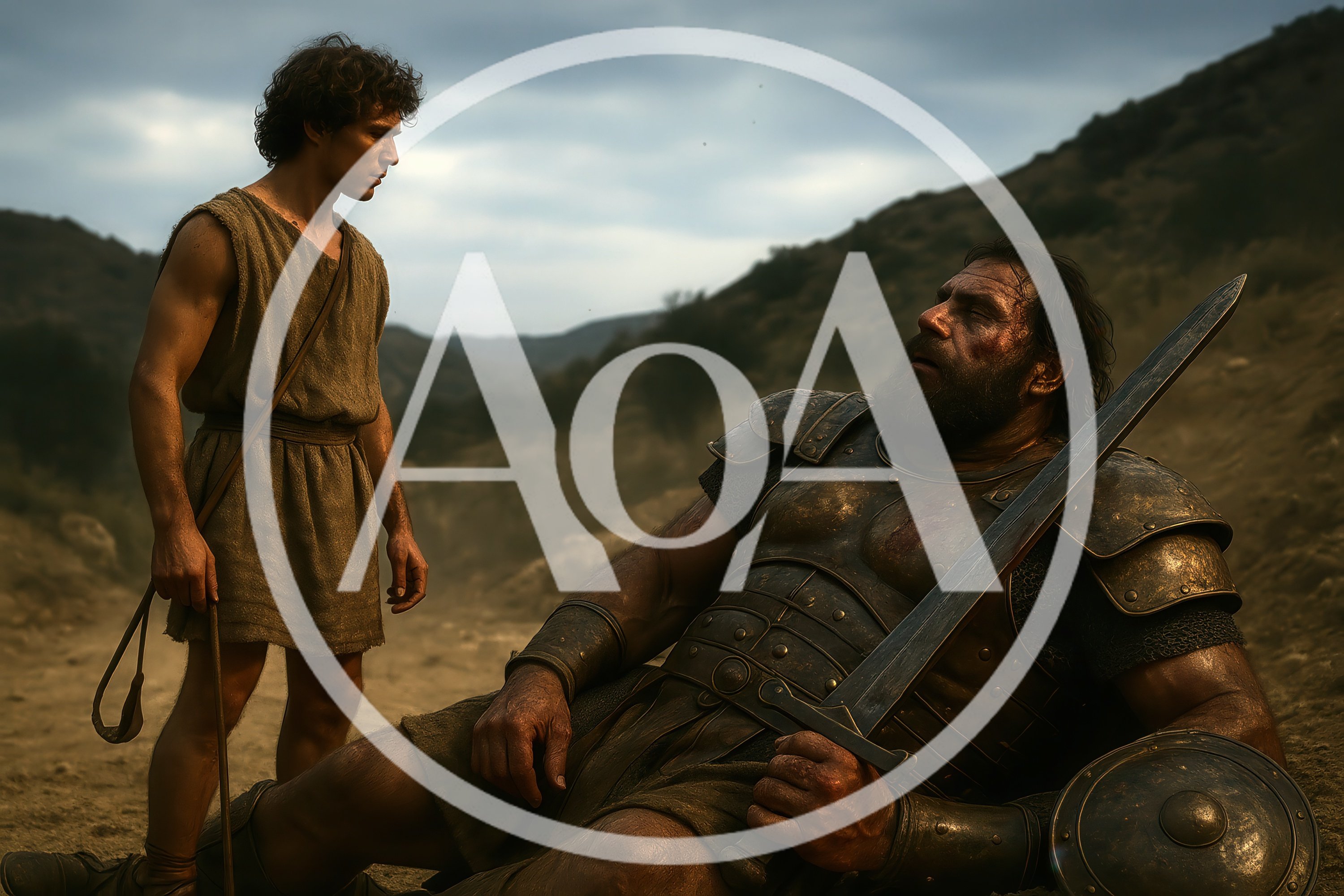 Young Shepherd Standing Over Fallen Armored Warrior