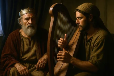 King Saul Listening To David Playing The Harp