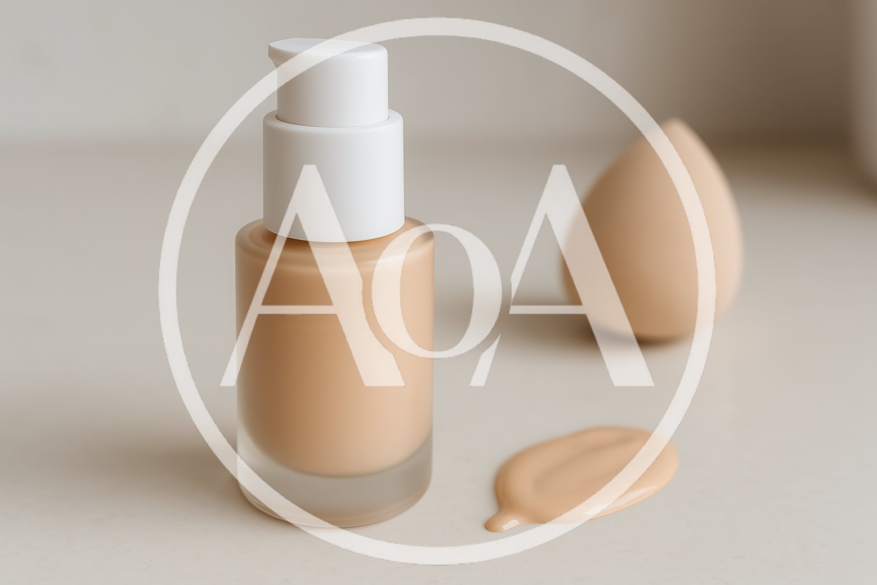 Liquid Foundation Bottle With Makeup Sponge And Swatch