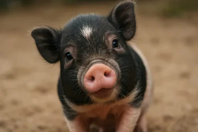 Adorable Baby Piglet Looking Directly At Camera