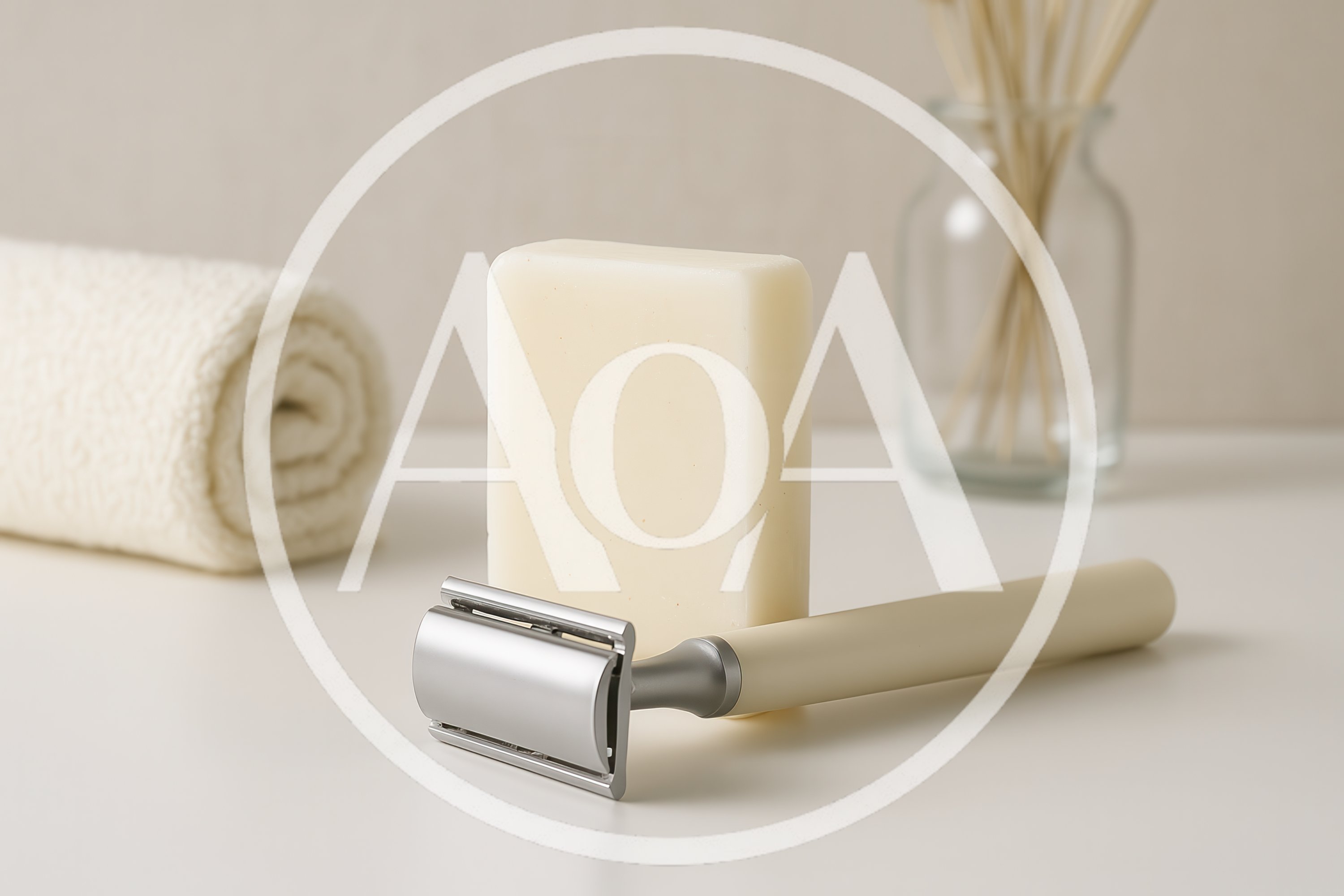 Safety Razor and Bar Soap on Bathroom Counter