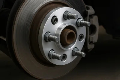 Wheel Spacer Installed On A Car Brake Rotor