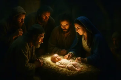 Nativity Scene With Baby Jesus And Figures
