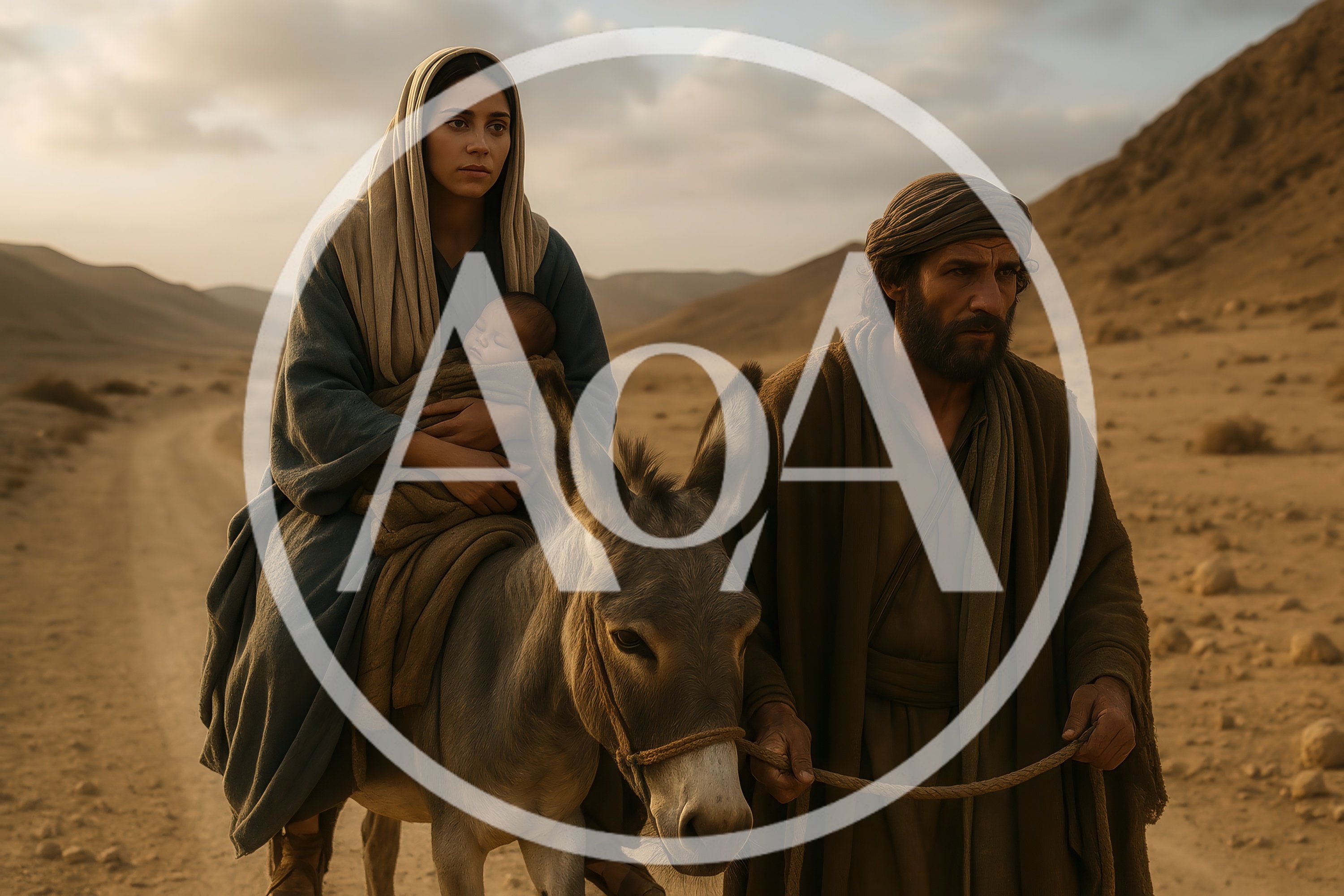 Holy Family Traveling Through Desert Landscape