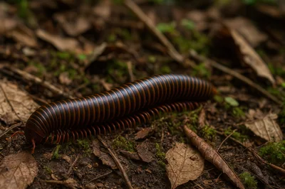 Giant Millipede Crawling on Forest Floor