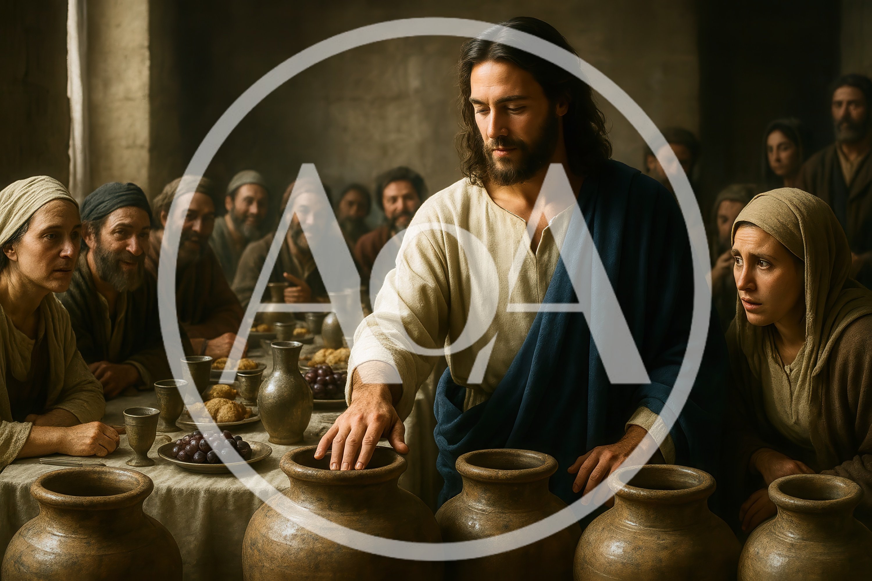 Jesus Performing Miracle With Water Jars