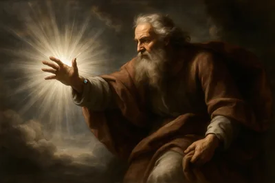 Elderly Prophet Reaching Toward Divine Light
