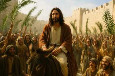 Jesus Christ Entering Jerusalem On A Donkey