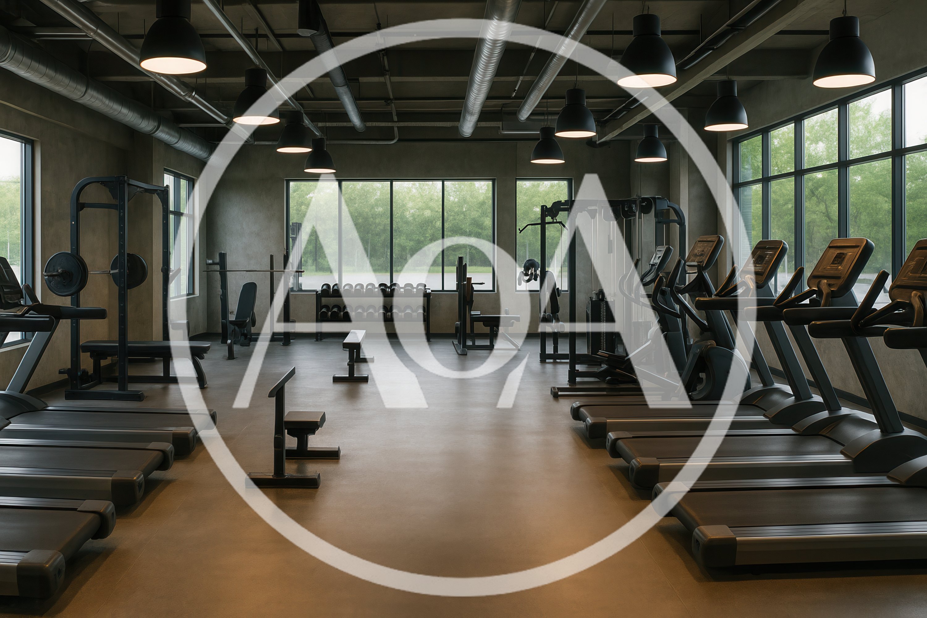 Modern Industrial Gym Interior With Treadmills And Weights