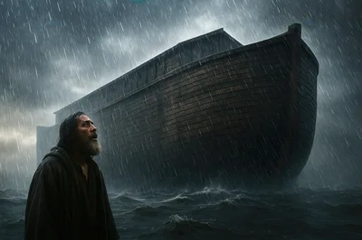 Noah Standing Before The Ark In A Storm