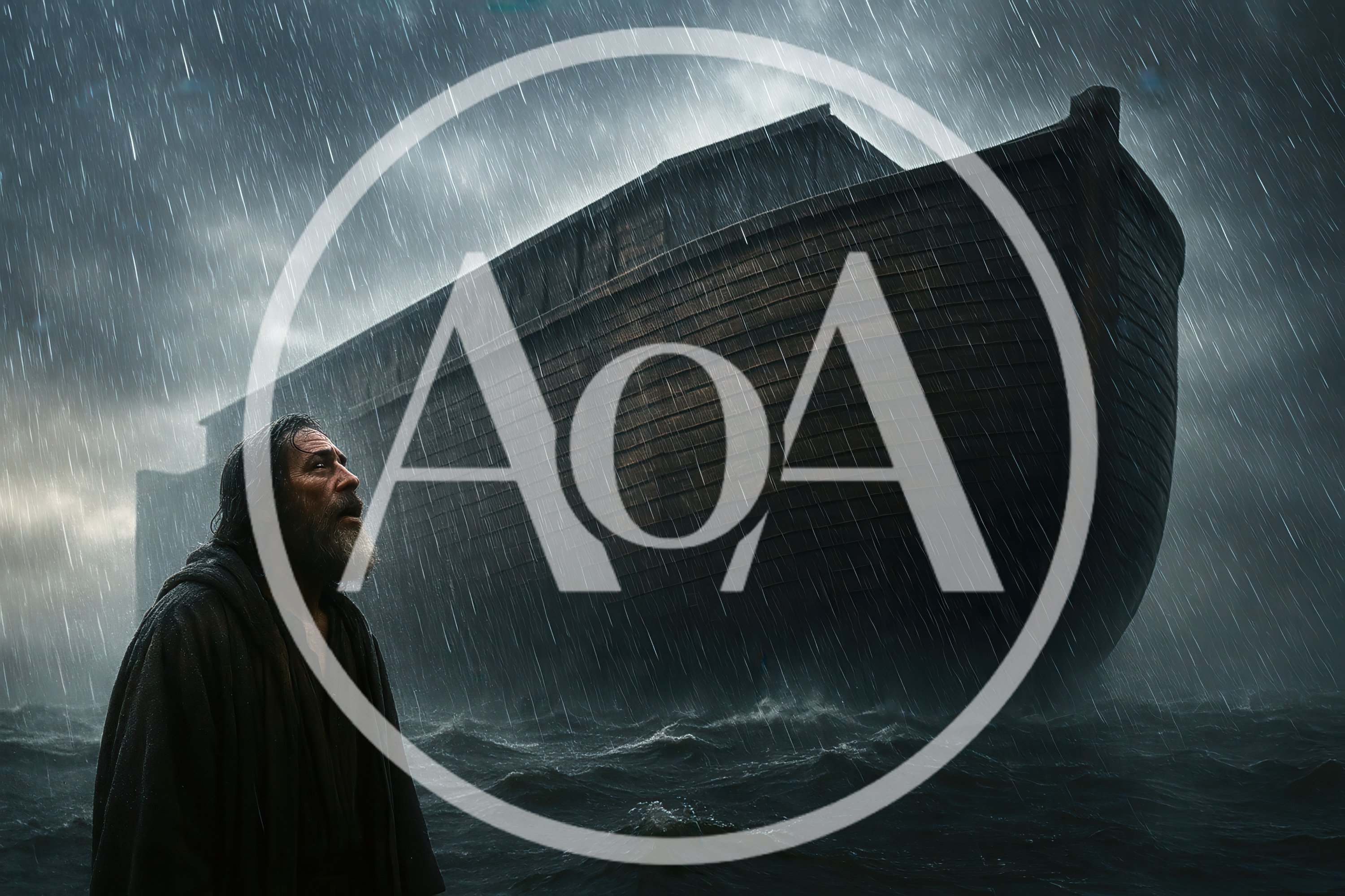Noah Standing Before The Ark In A Storm