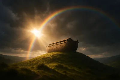 Noah's Ark Resting Atop A Grassy Hillside