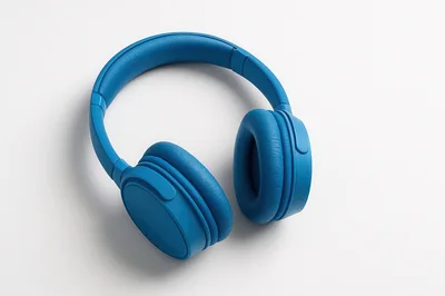 Blue Wireless Over Ear Headphones On White Background