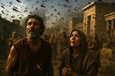 Biblical Plague Of Locusts Swarming Ancient City