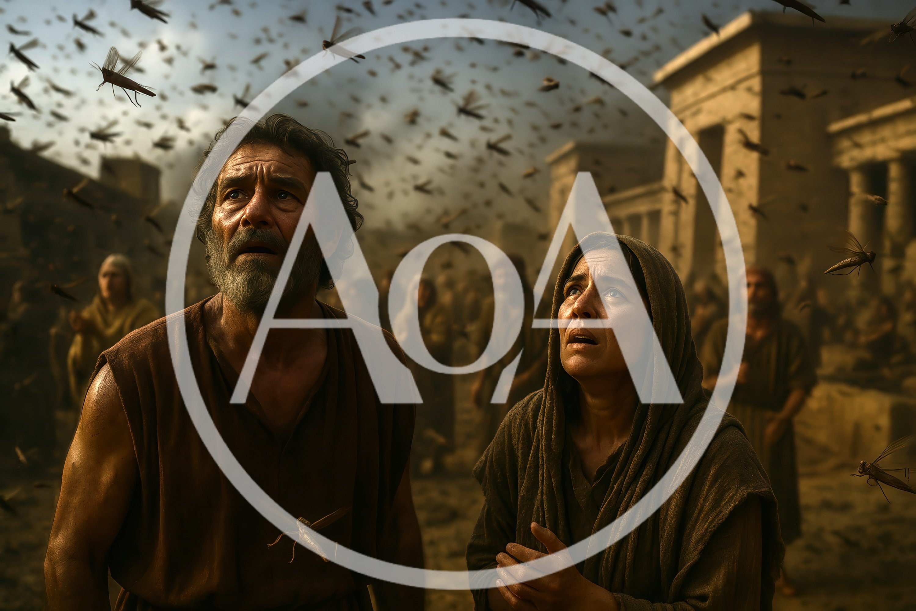 Biblical Plague Of Locusts Swarming Ancient City