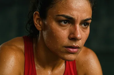 Sweaty Female Athlete Resting After Intense Workout