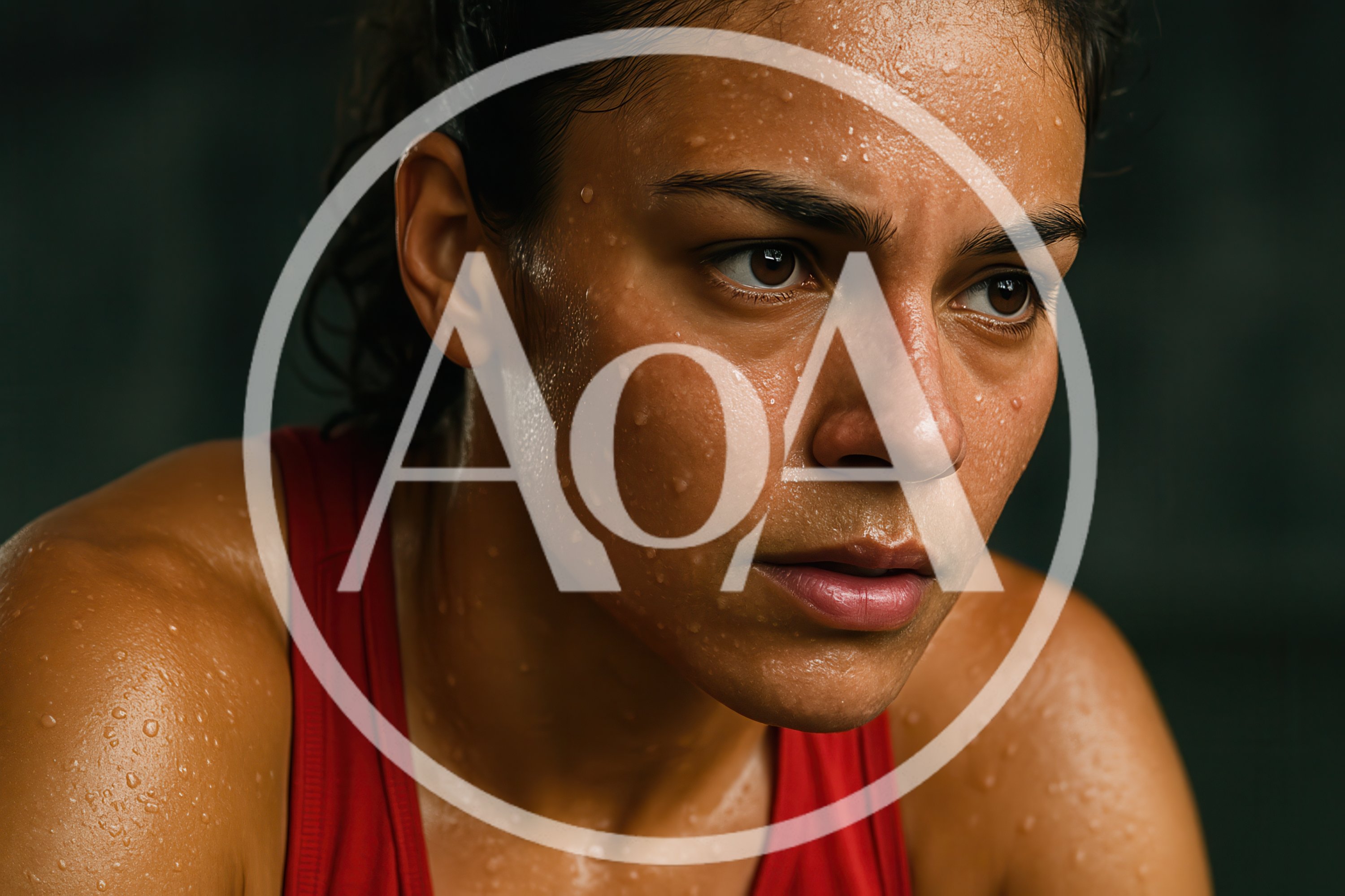 Sweaty Female Athlete Resting After Intense Workout