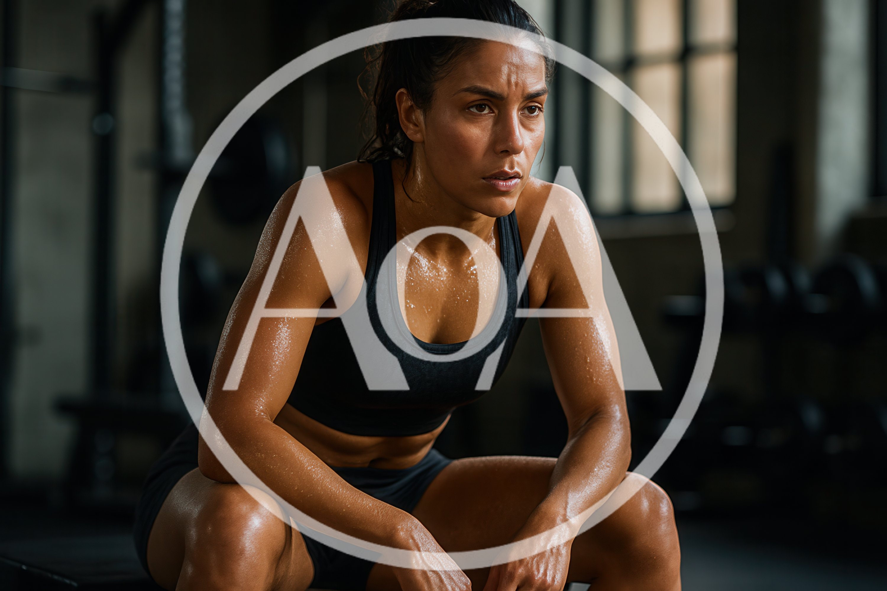 Sweaty Female Athlete Resting After Intense Gym Workout