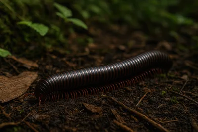 Giant Millipede Crawling on Forest Floor