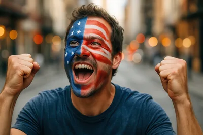 Excited Man With American Flag Face Paint