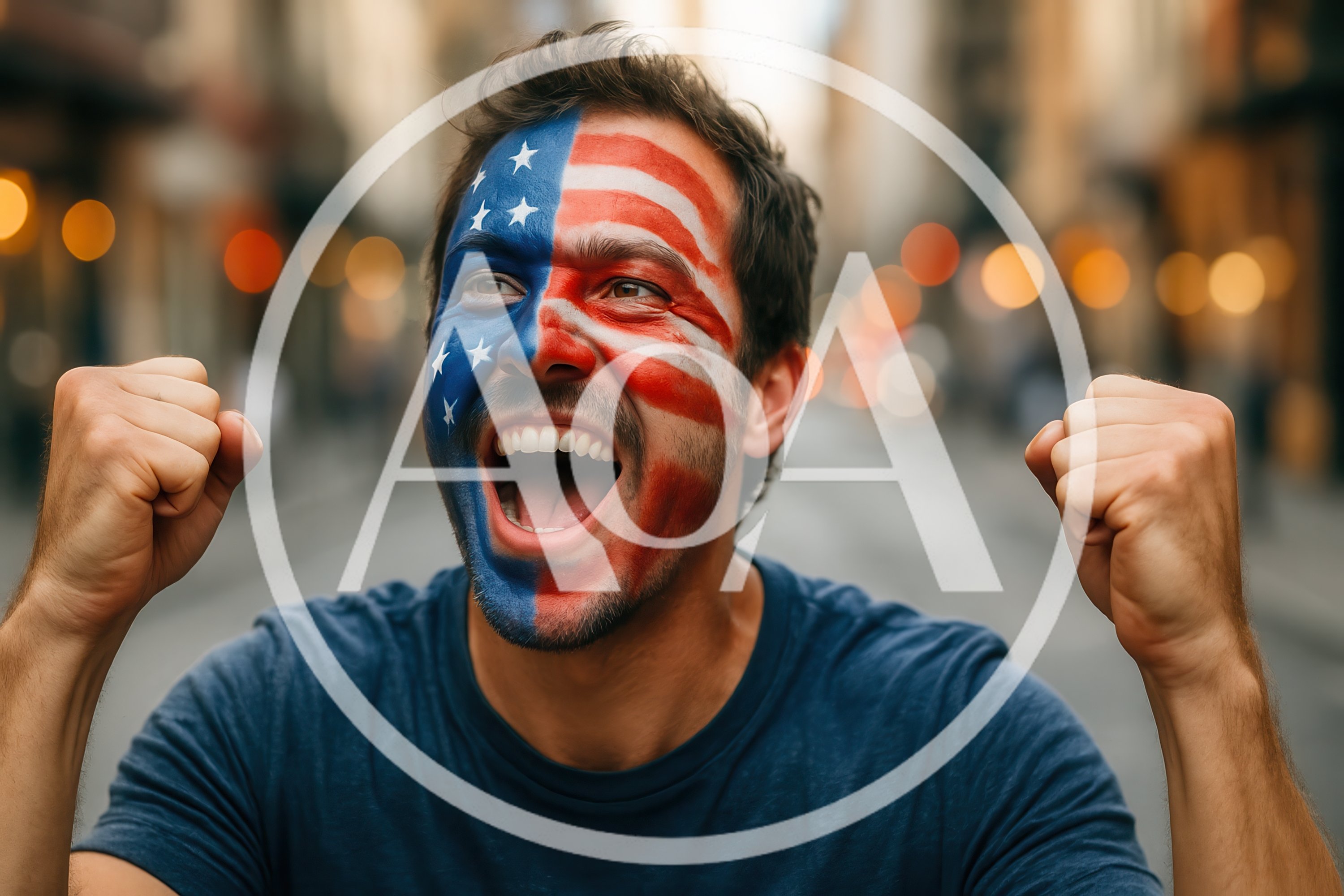 Excited Man With American Flag Face Paint