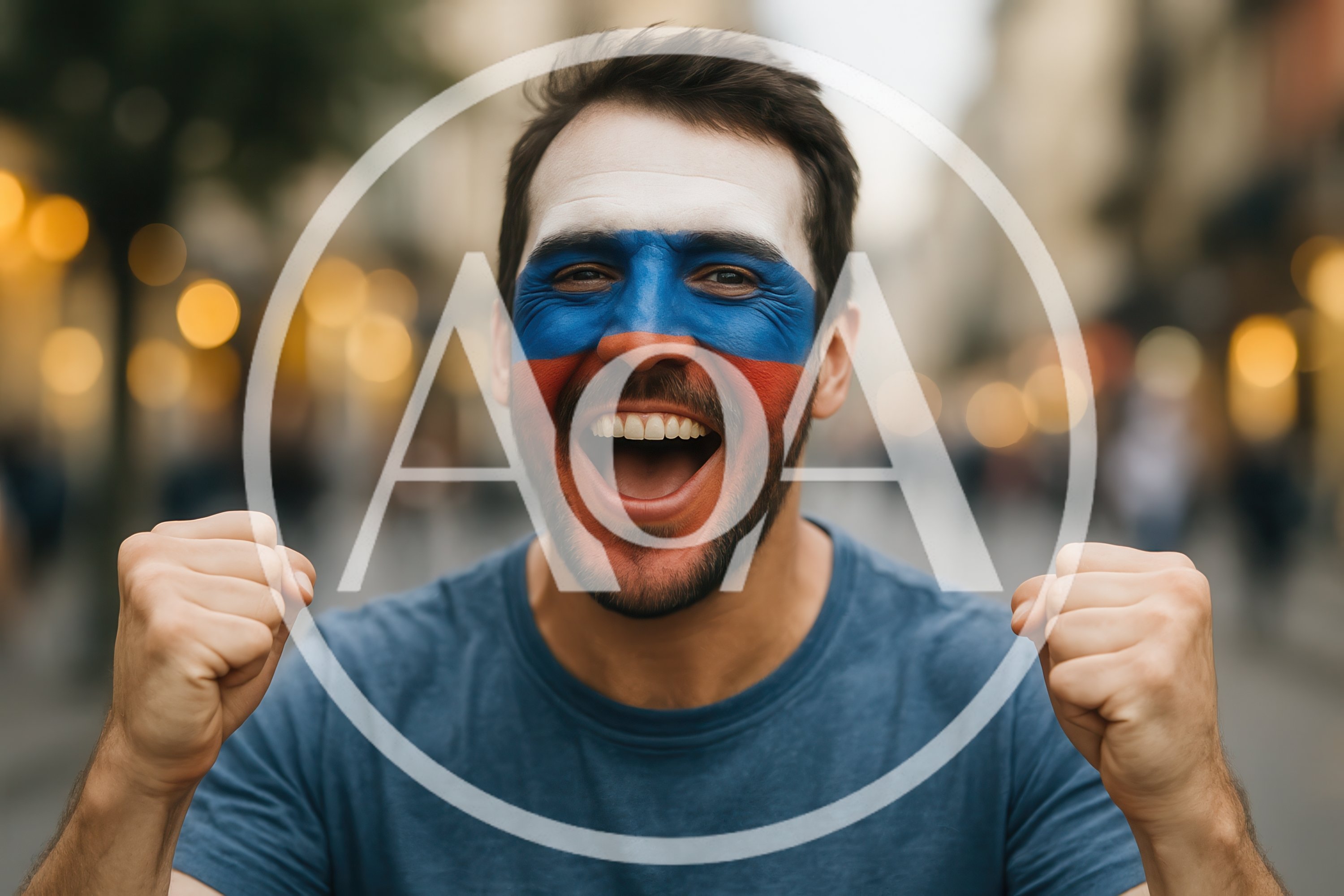 Excited Sports Fan With Russian Flag Face Paint
