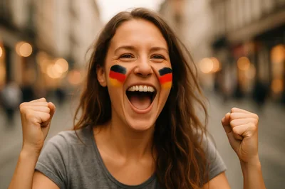 Excited German Soccer Fan Cheering With Face Paint
