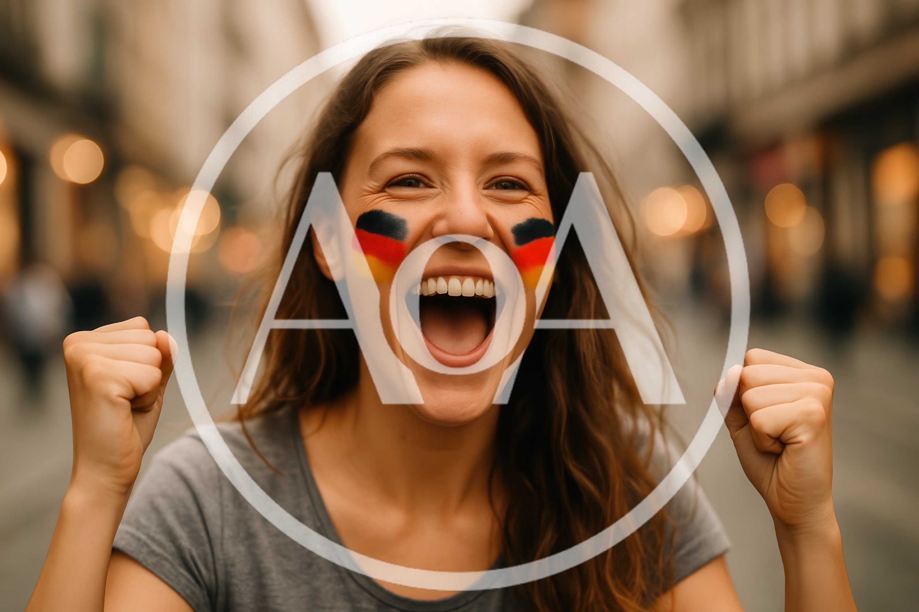 Excited German Soccer Fan Cheering With Face Paint