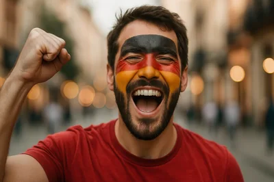 Excited German Soccer Fan Cheering With Face Paint