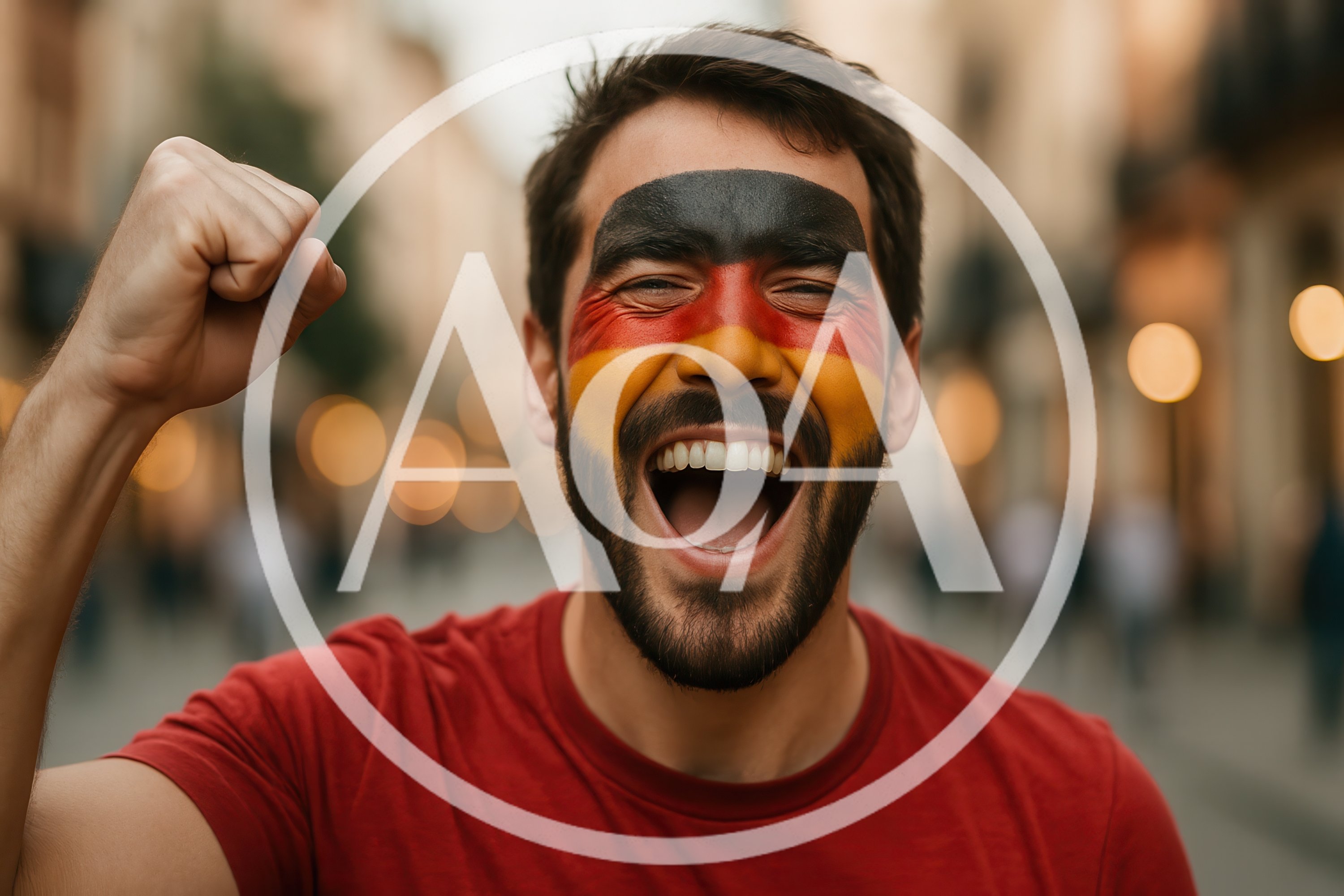 Excited German Soccer Fan Cheering With Face Paint