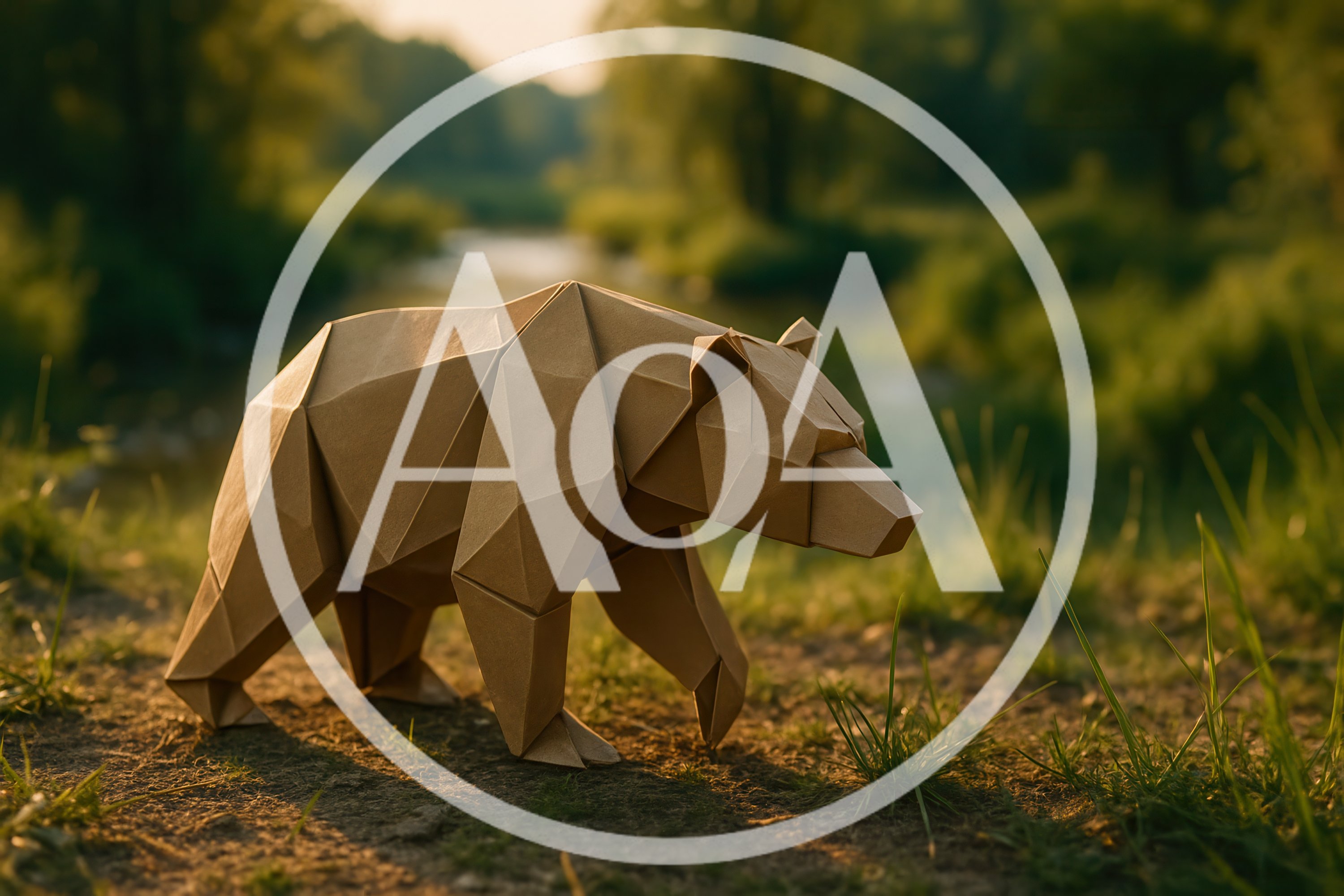 Low Poly Paper Bear Sculpture In Nature