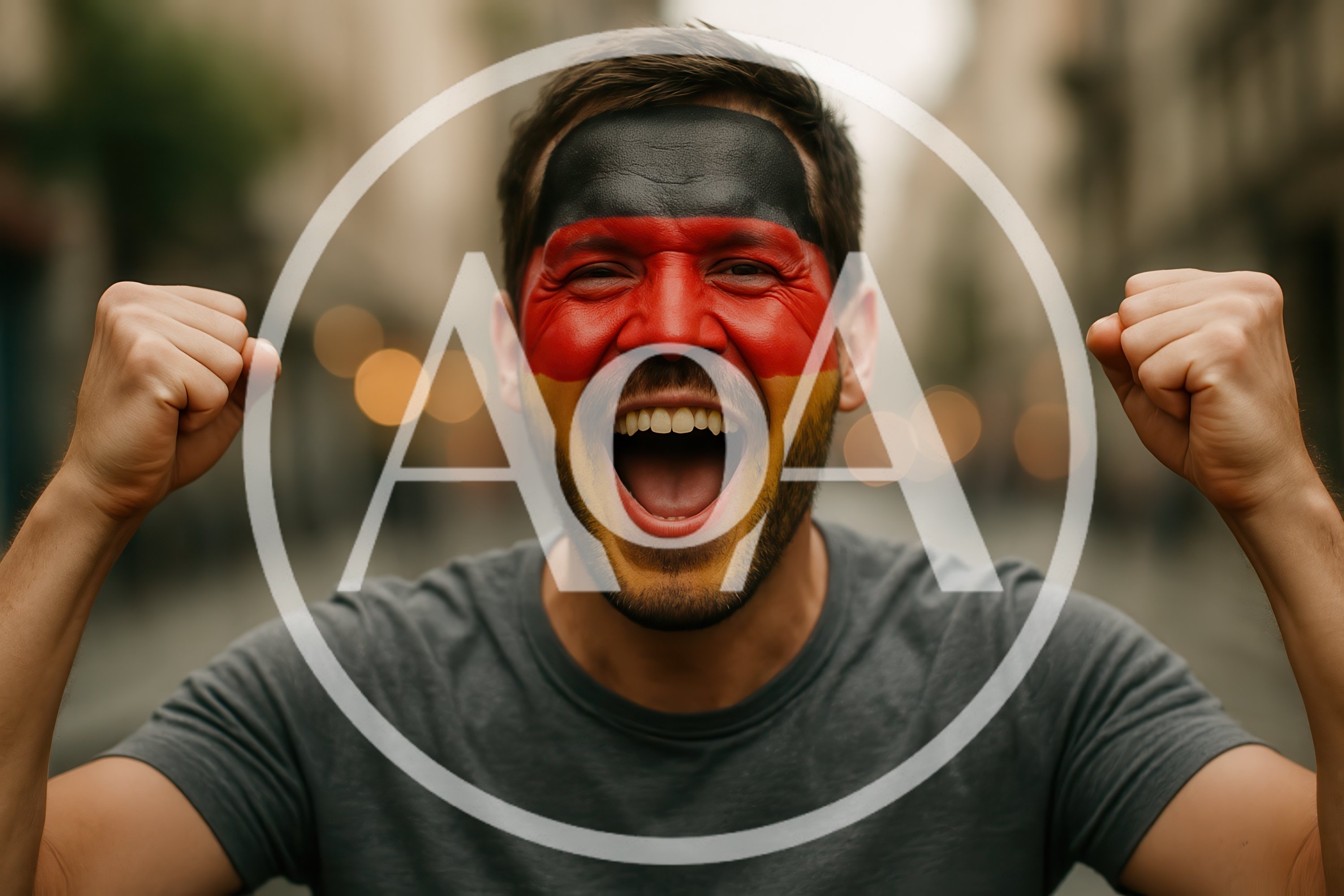 Excited German Soccer Fan Cheering With Face Paint