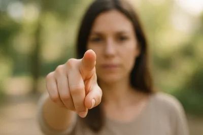 Woman Pointing Directly At Camera In Nature