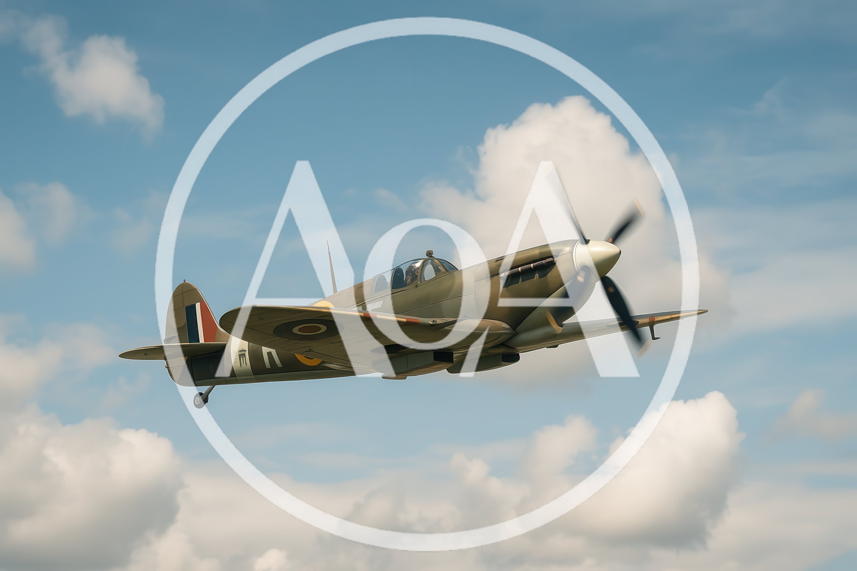 Vintage Supermarine Spitfire Fighter Plane Flying In Sky