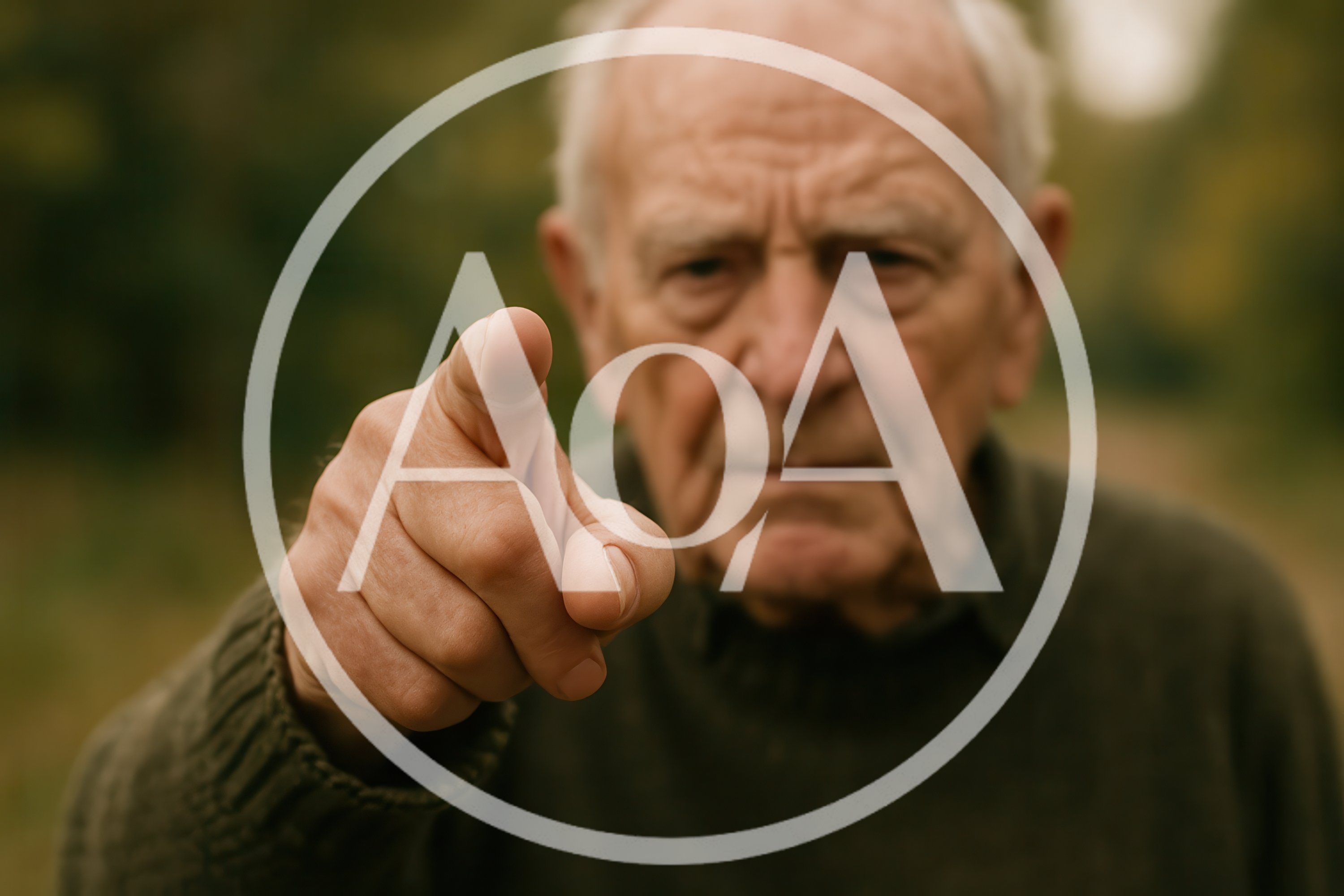 Elderly Man Pointing Directly At Camera