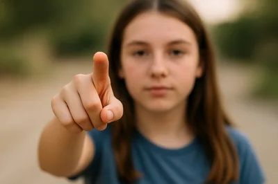 Young Girl Pointing Directly At The Camera