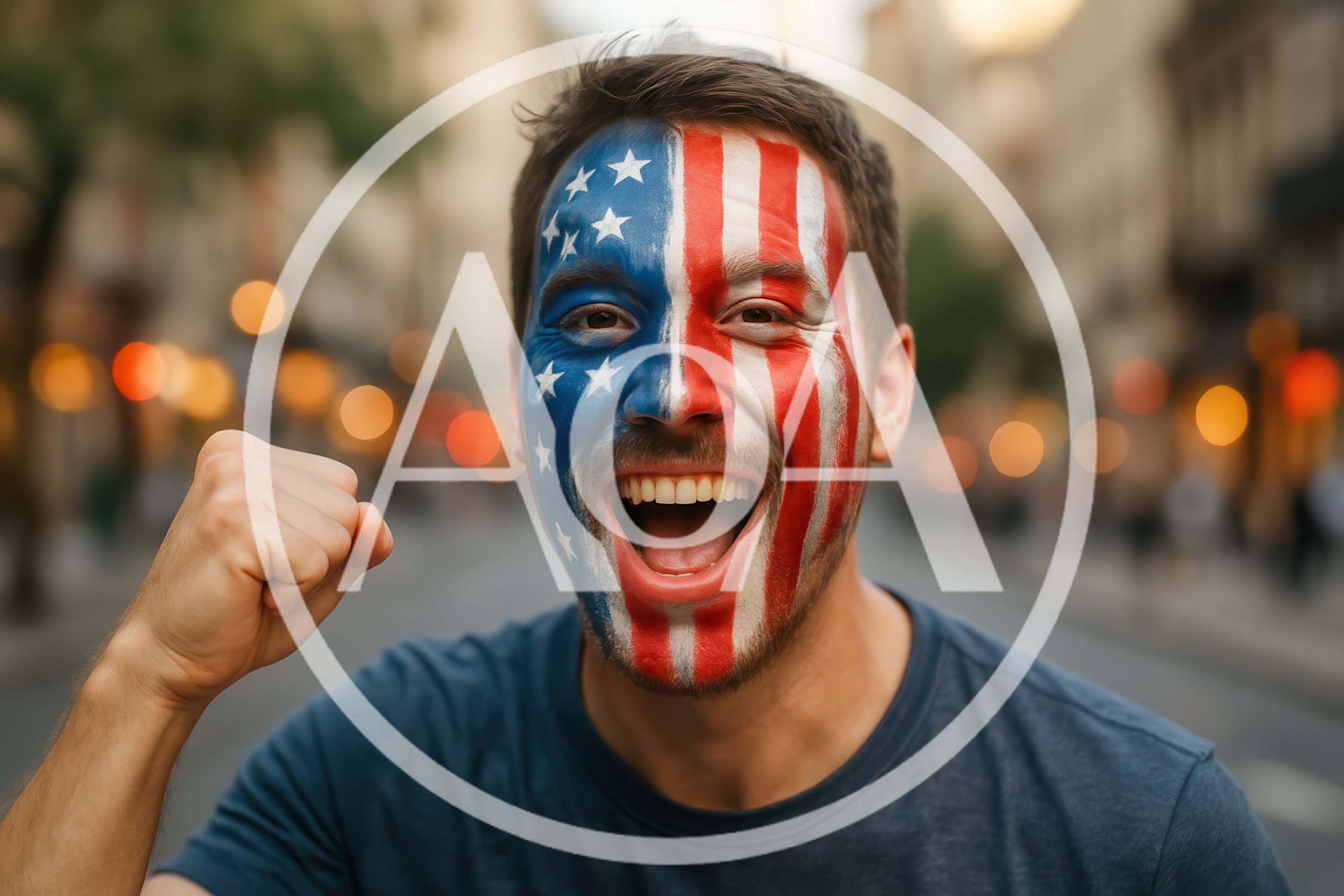 Excited Man With American Flag Face Paint Celebrating