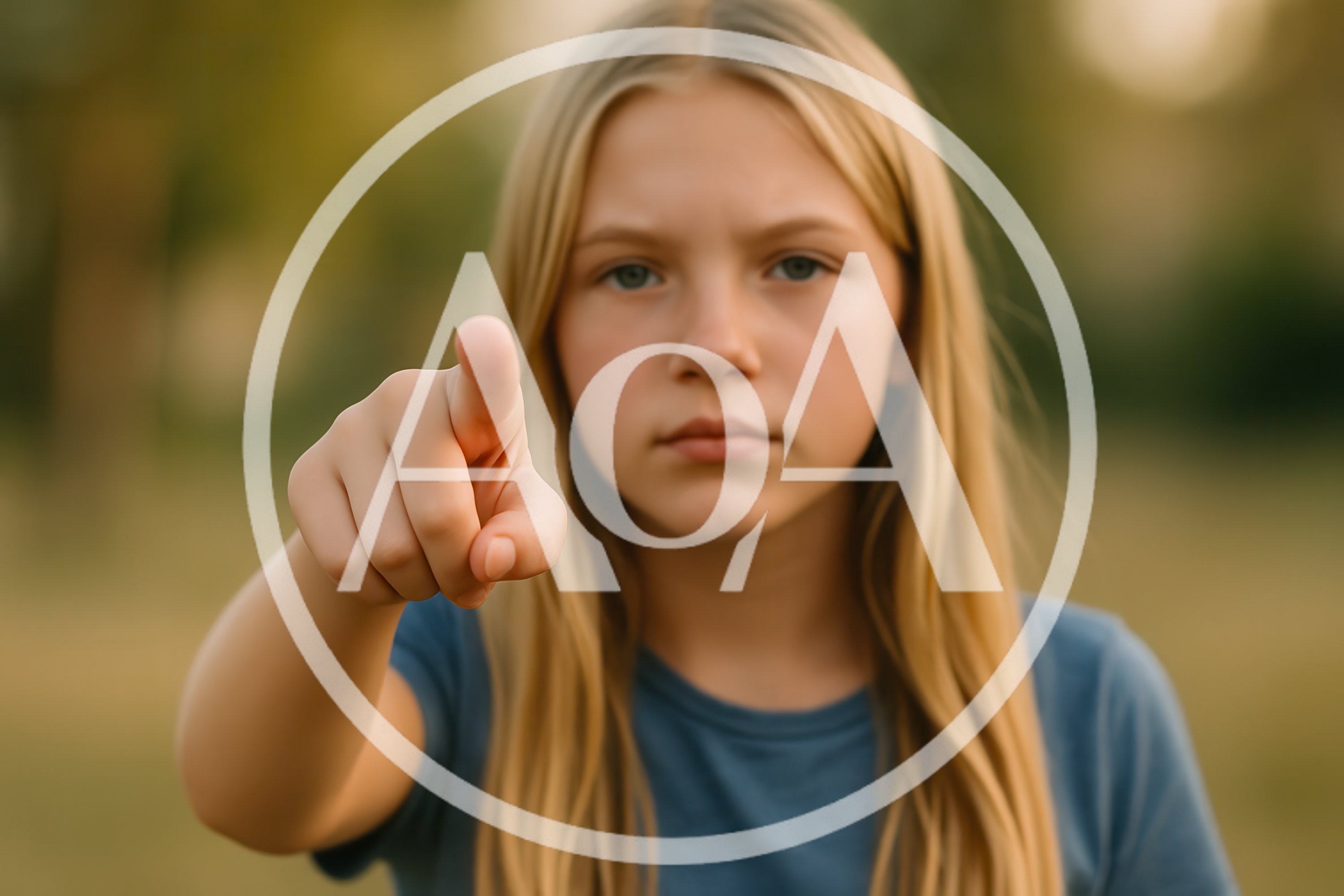 Young Girl Pointing Directly at Camera
