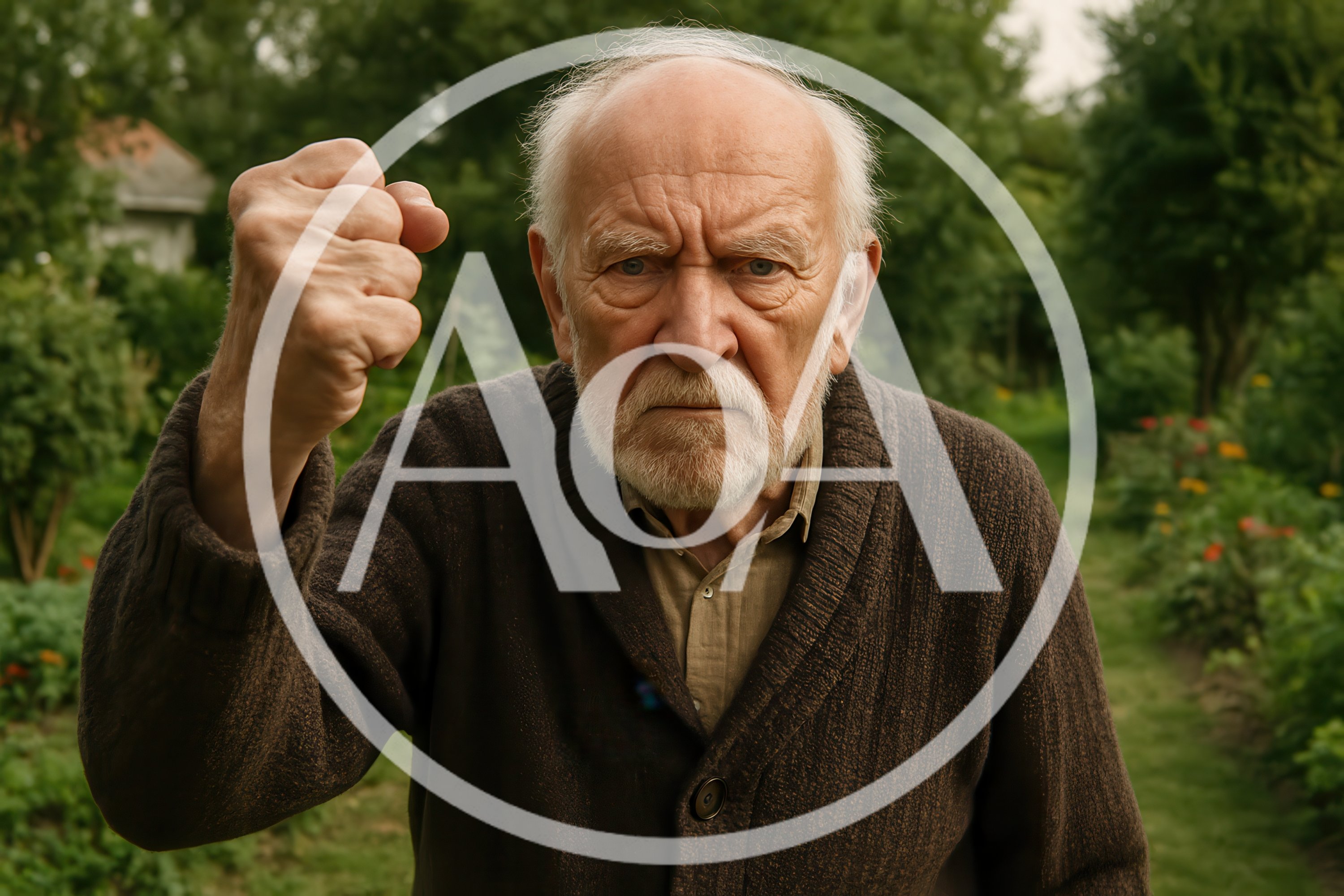Angry Elderly Man Shaking Fist Outdoors