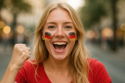 Excited German Soccer Fan Cheering With Face Paint