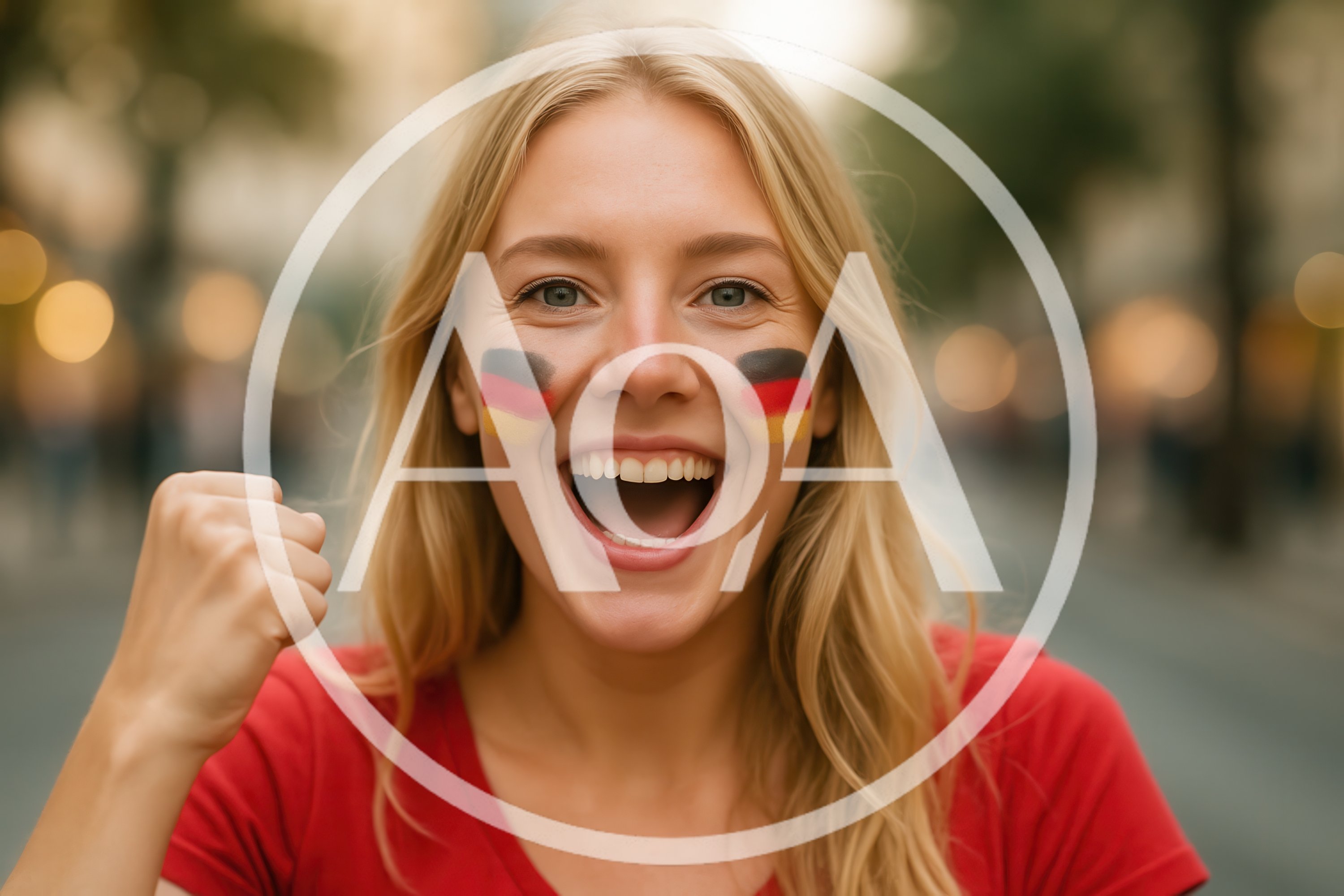 Excited German Soccer Fan Cheering With Face Paint