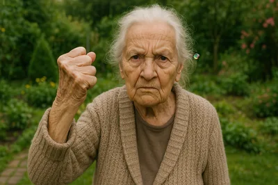 Angry Elderly Woman Shaking Her Fist