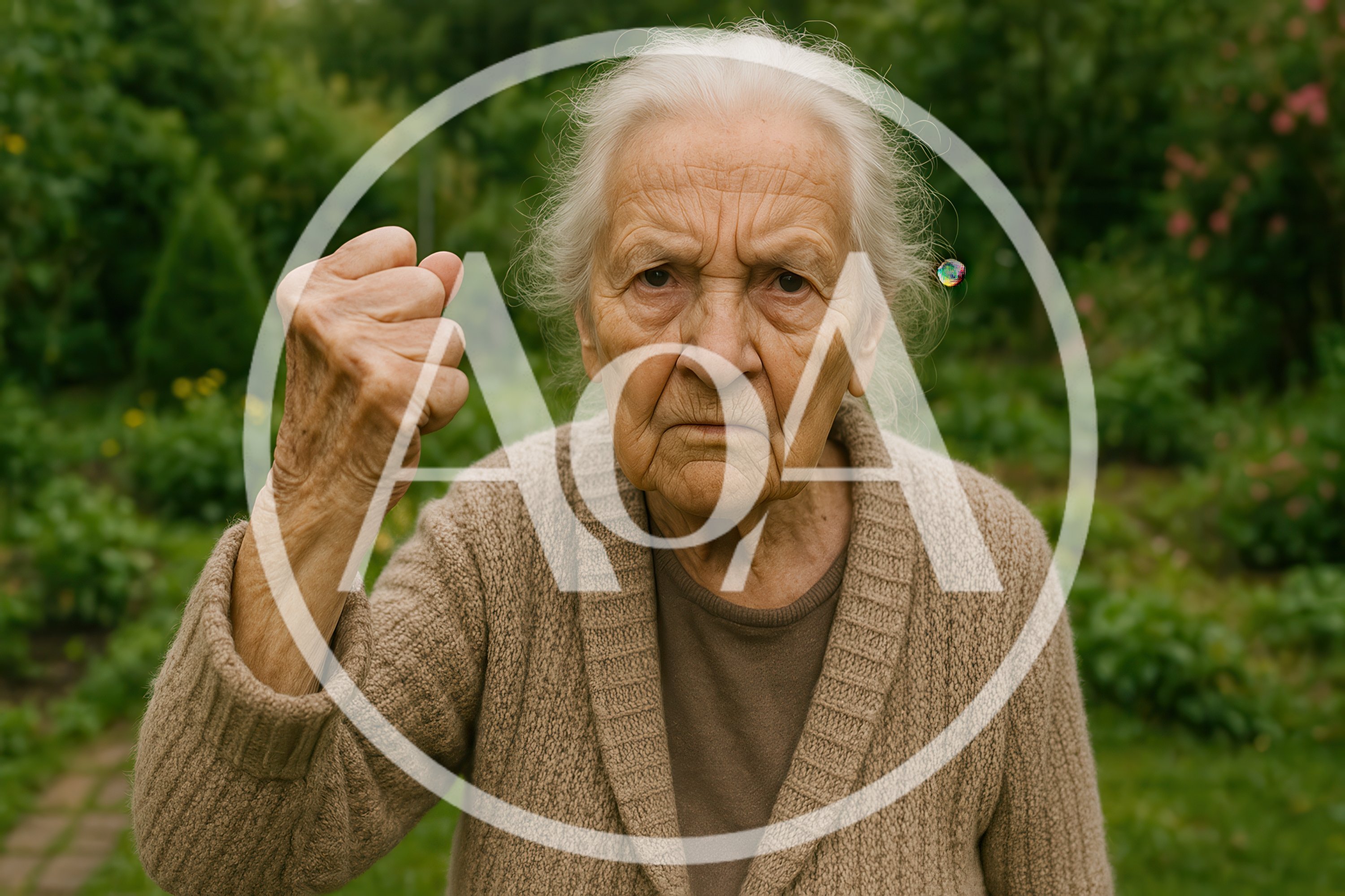 Angry Elderly Woman Shaking Her Fist