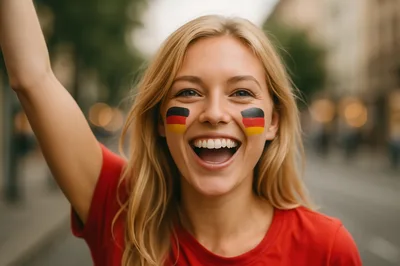 Happy German Soccer Fan Cheering In City Street