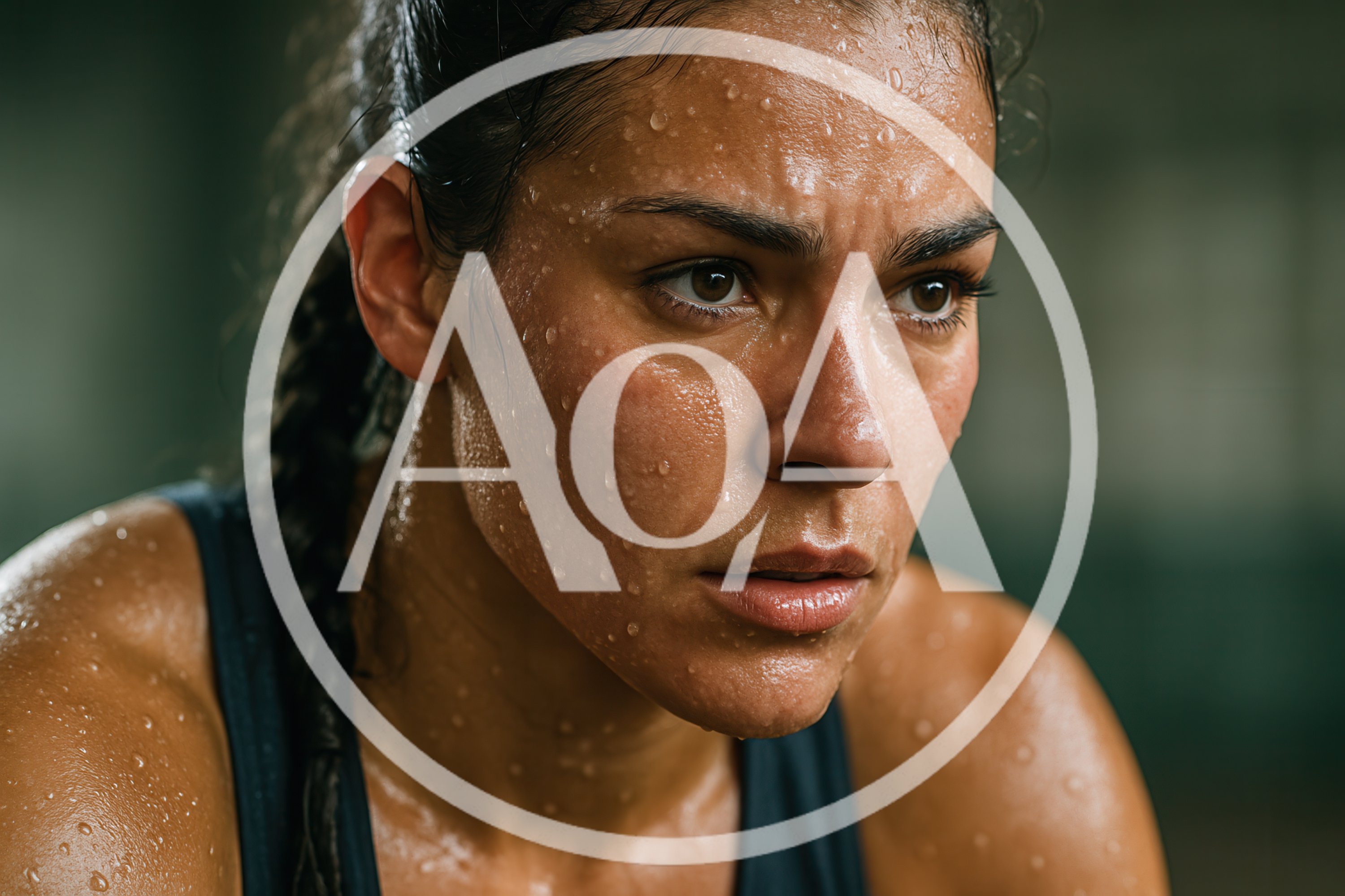 Sweaty Female Athlete Focused During Intense Workout