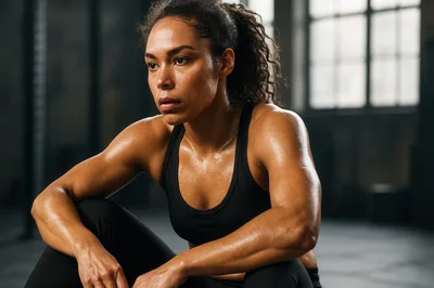Sweaty Athletic Woman Resting After Intense Gym Workout