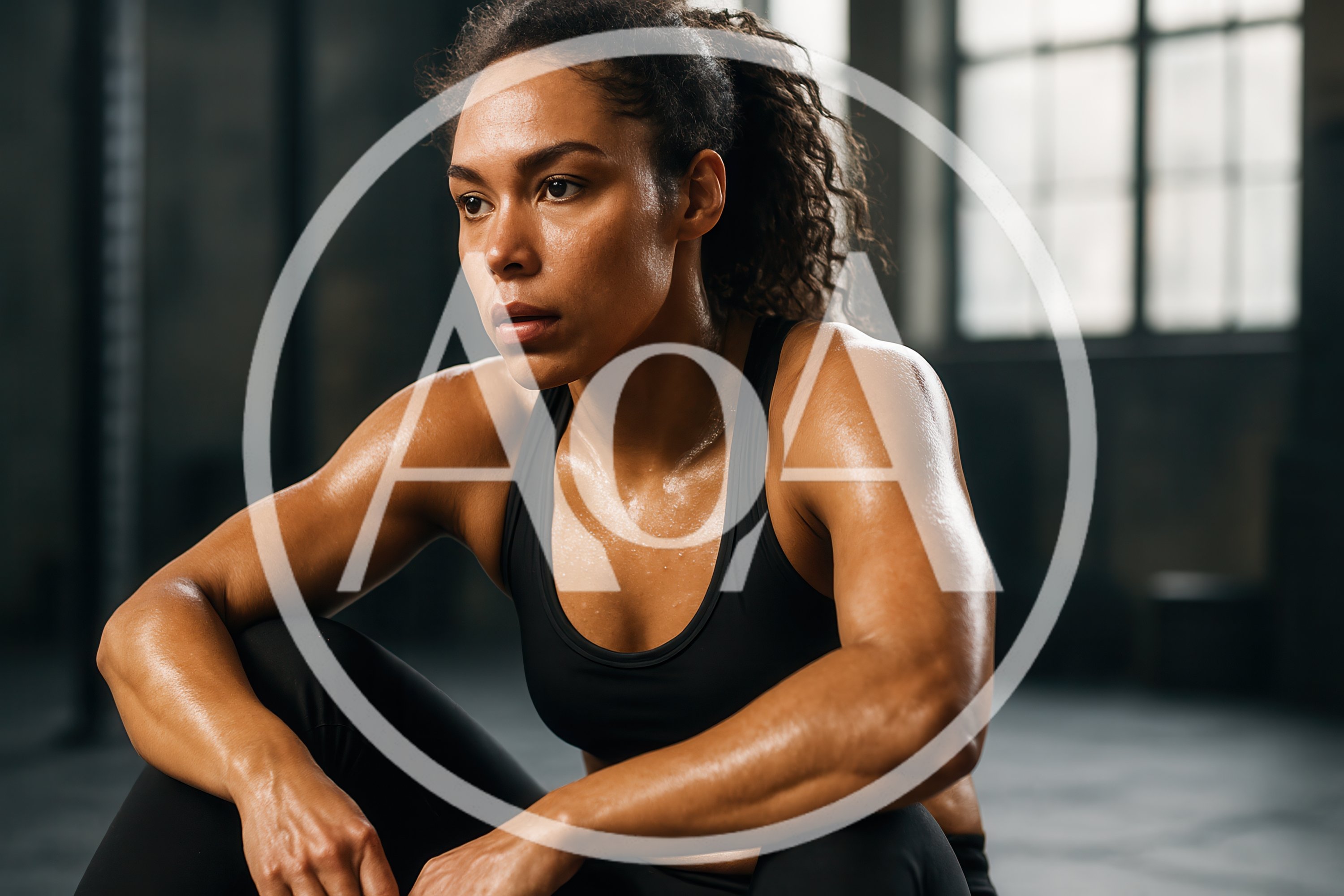 Sweaty Athletic Woman Resting After Intense Gym Workout
